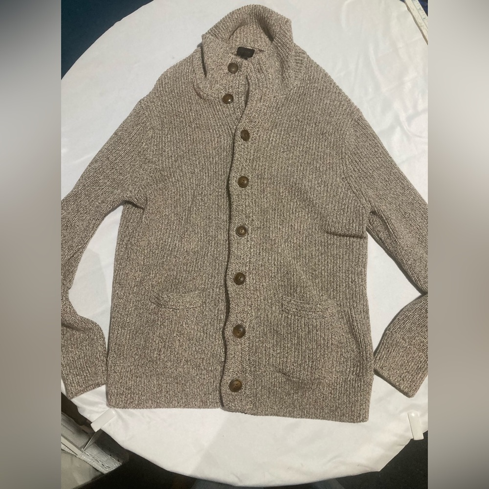 J Crew Button-Up Cardigan Sweater Neutral Beige Brown Large Excellent Condition